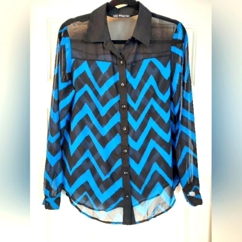 ZAC & Rachel Sheer Long Sleeve Button Down Blouse Top Size Small.